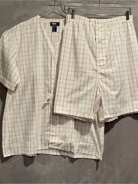 Hemingway Point Men's XL Button Shirt & Shorts Set - White with Red Windowpane